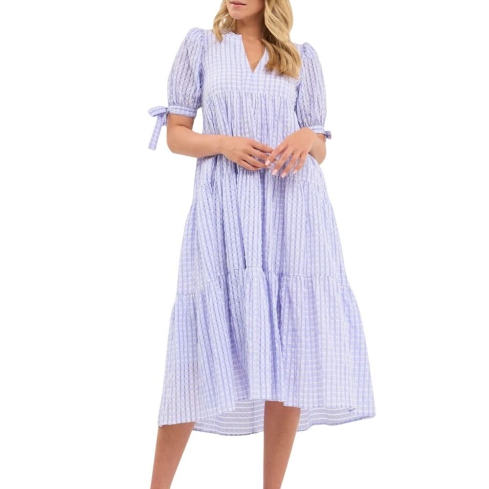 ENGLISH FACTORY Lilac Gingham Tiered Midi Maxi Dress 2X Plaid Check Summer Bows